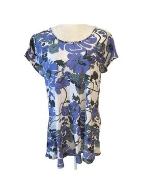 Masai Womens Marlin Blue Tunic Blouse Floral Made In India Casual